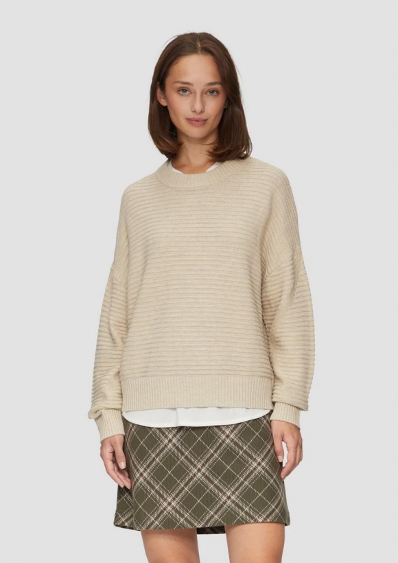 s.Oliver Oversized Strickpullover mit Ottoman-Struktur - beige