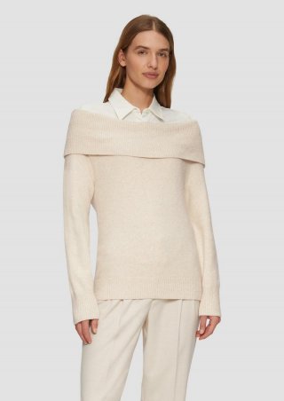 s.Oliver Off-Shoulder Strickpullover mit Rippbündchen - beige