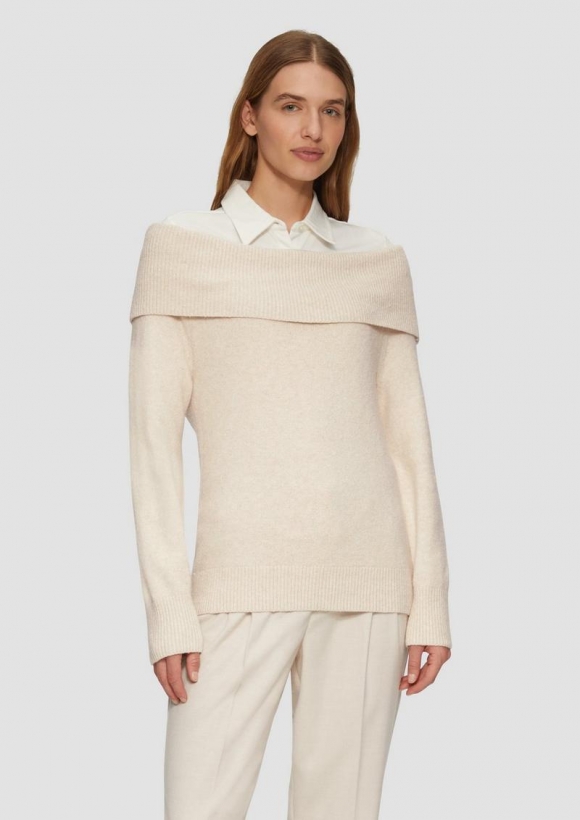 s.Oliver Off-Shoulder Strickpullover mit Rippbündchen - beige