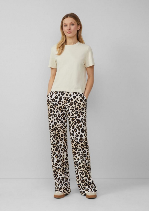 s.Oliver Wide-Leg Hose mit Leo-Muster - ecru