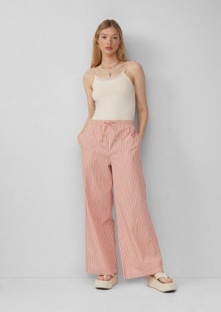 s.Oliver Baumwoll-Streifenhose mit weitem Bein | QS x Sarah & Tini - papaya