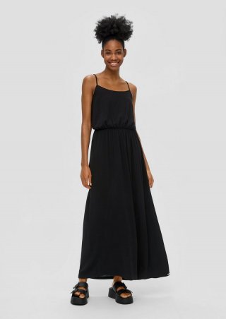 s.Oliver Maxikleid mit Raffung und verstellbaren Trägern - schwarz