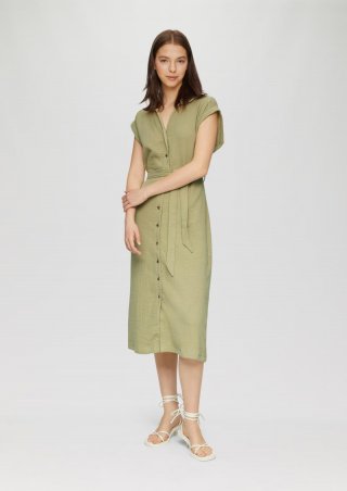s.Oliver Ärmelloses Hemdblusenkleid mit Bindegürtel - helles olivgrün