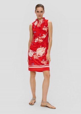 s.Oliver Jerseykleid mit Faltenausschnitt - preiselbeere
