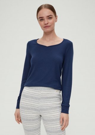 s.Oliver Langarm Pyjama-Shirt - tiefblau