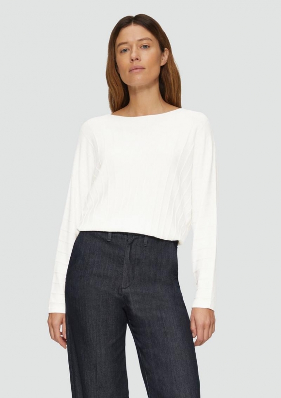 s.Oliver Strickpullover mit Fledermausarm und Strukturmuster - creme