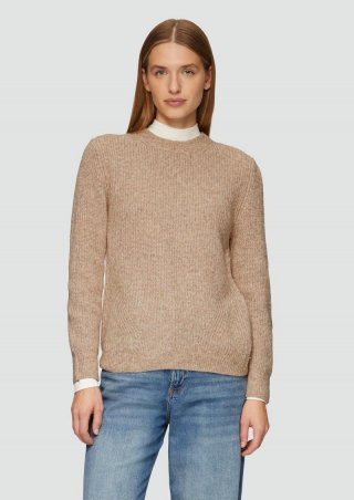 s.Oliver Strickpullover mit Rippdetail und Crew Neck - hellbraun