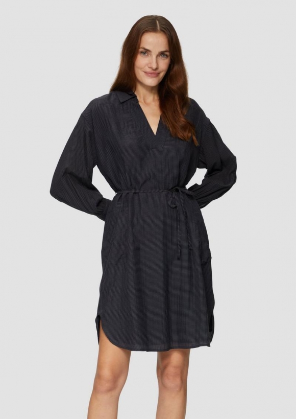 s.Oliver Hemdblusenkleid aus Viskosemix mit Strukturmuster - navy