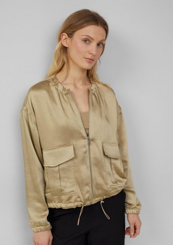 s.Oliver Satin-Blouson mit aufgesetzten Taschen und elastischem Saum - hellbraun