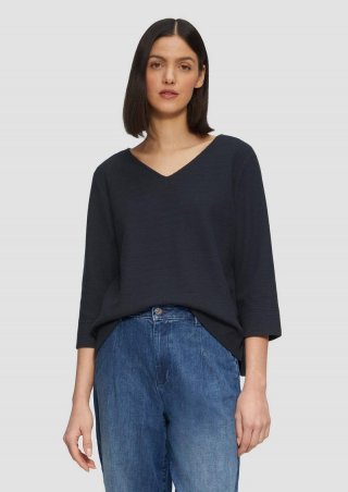 s.Oliver Strukturiertes Sweatshirt aus Baumwollmix mit 3/4-Ärmeln - navy
