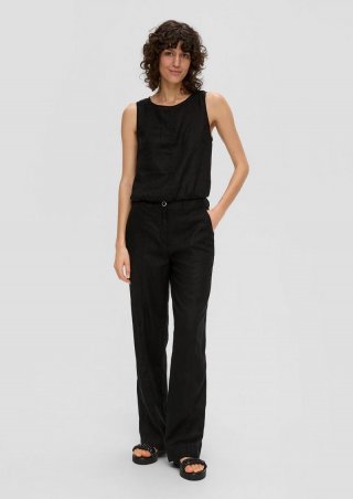 s.Oliver Regular: Leinenhose mit weitem Bein - schwarz