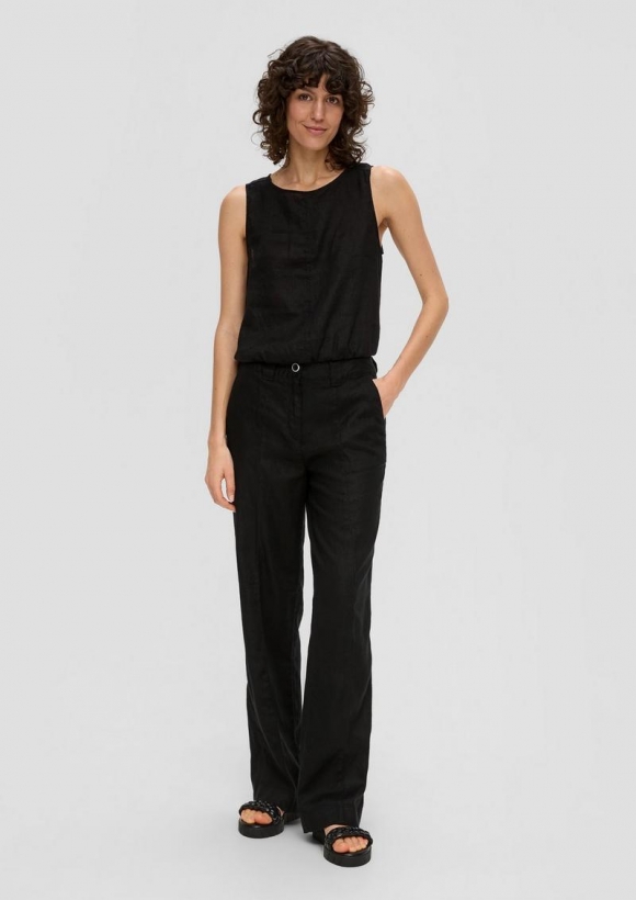 s.Oliver Regular: Leinenhose mit weitem Bein - schwarz
