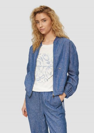 s.Oliver Leinenmix-Blouson mit Raffungen - blau