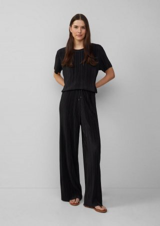 s.Oliver Plissierte Wide-Leg-Hose im Relaxed Fit - schwarz