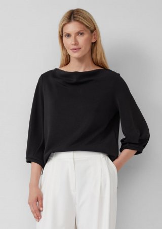 s.Oliver Weiches Sweatshirt aus Scuba mit Wasserfall-Ausschnitt - schwarz