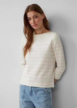 s.Oliver Geringeltes Sweatshirt mit U-Boot-Ausschnitt - zartrosa