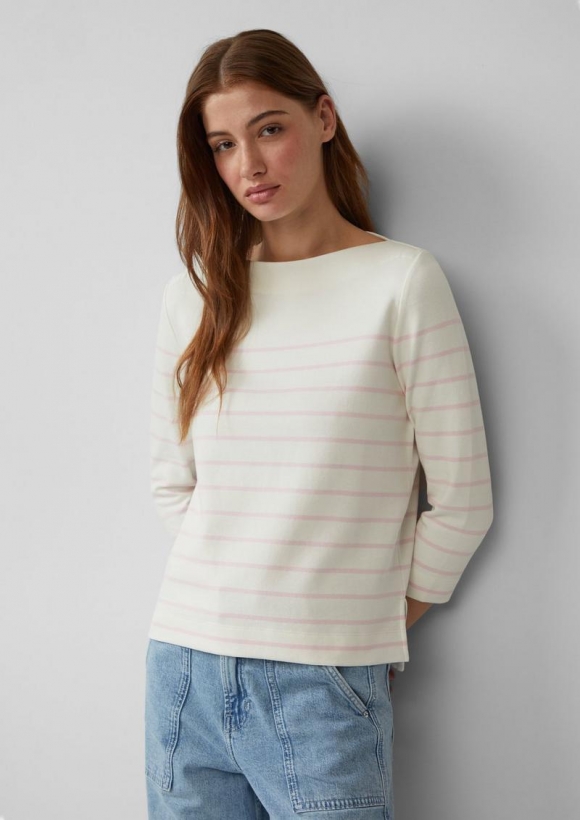s.Oliver Geringeltes Sweatshirt mit U-Boot-Ausschnitt - zartrosa
