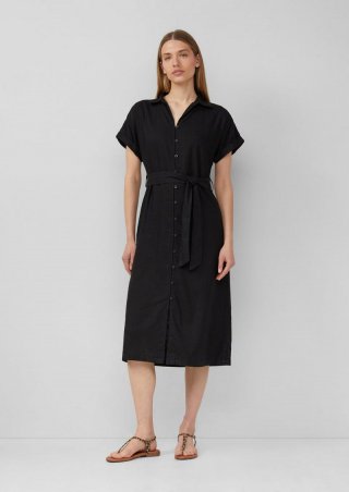 s.Oliver Midikleid aus Leinenmix mit Eingrifftaschen - schwarz