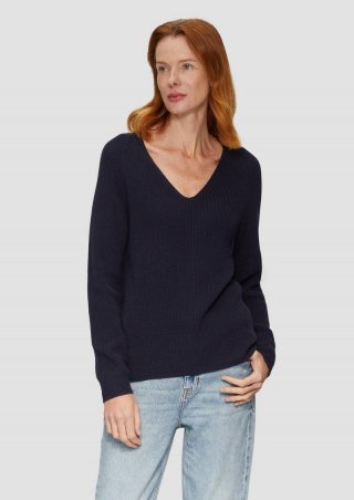 s.Oliver Strickpullover mit V-Ausschnitt und Raglan-Ärmeln - navy