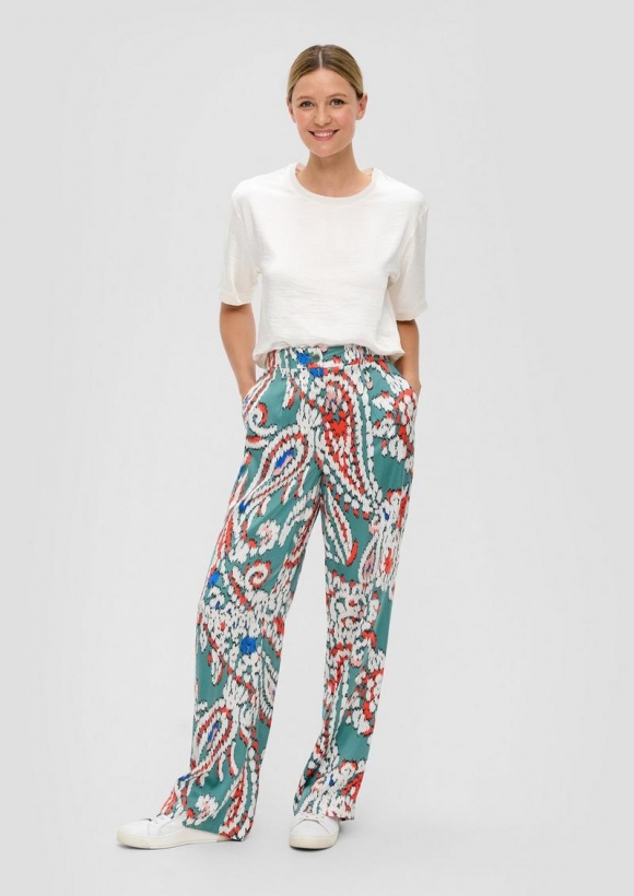 s.Oliver Regular: Wide-Leg-Hose aus Satin - helles petrol
