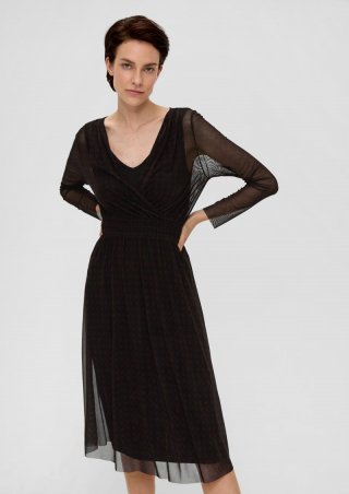 s.Oliver Meshkleid mit Smok-Detail - schwarz