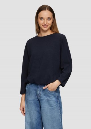 s.Oliver Strukturiertes Sweatshirt mit Fledermausarm im O-Shape - navy