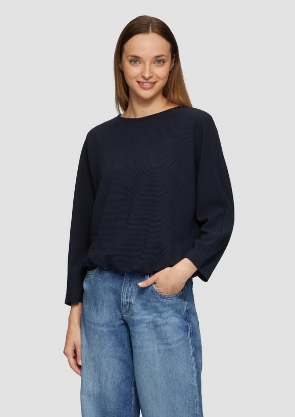 s.Oliver Strukturiertes Sweatshirt mit Fledermausarm im O-Shape - navy