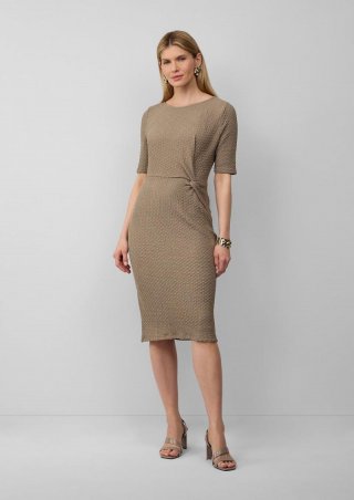 s.Oliver Strukturiertes Jersey-Etuikleid mit Knotendetail - sandstein