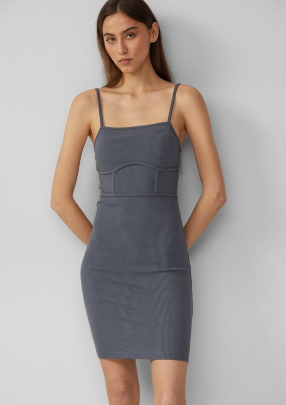 s.Oliver Elastisches Spaghettiträger-Kleid mit Nahtdetails | QS x Vanessa Mai - dunkelgrau