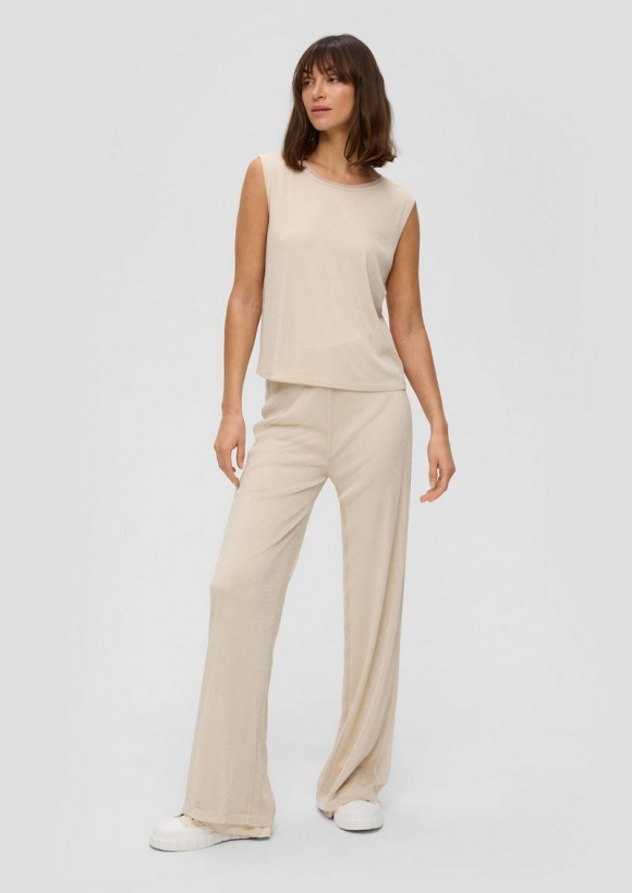 s.Oliver Regular: Wide-Leg-Hose in Glitzer-Optik - beige