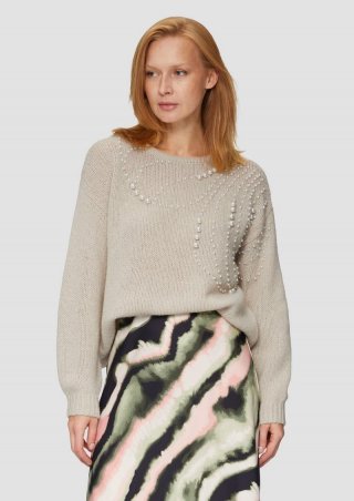s.Oliver Pullover mit Perlen-Besatz - beige