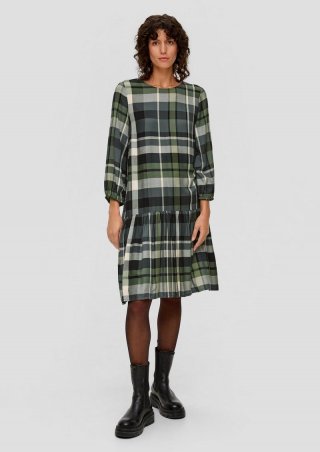 s.Oliver Kariertes Minikleid aus Viskosemix - olivgrün
