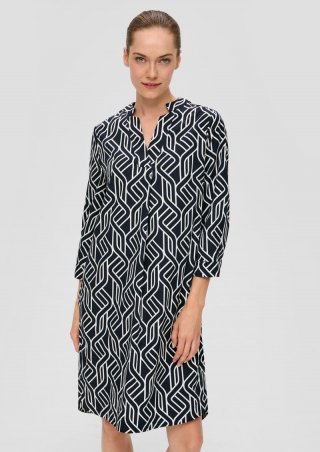 s.Oliver Baumwollkleid mit abgerundetem Saum und grafischem Print - navy
