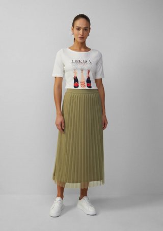 s.Oliver Langer Rock mit plissiertem Mesh und Jerseyfutter - olivgrün