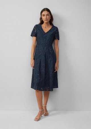s.Oliver Ausgestelltes Kleid mit floraler Spitze und Futter - navy