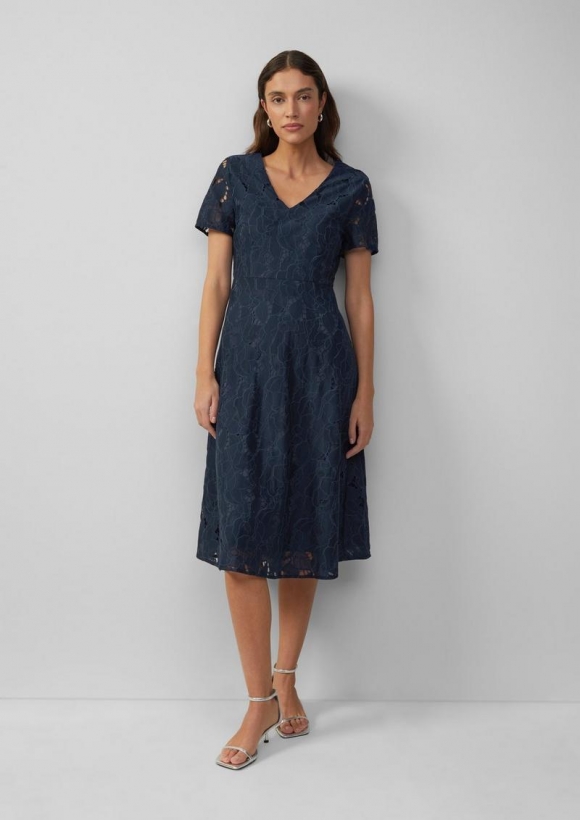 s.Oliver Ausgestelltes Kleid mit floraler Spitze und Futter - navy