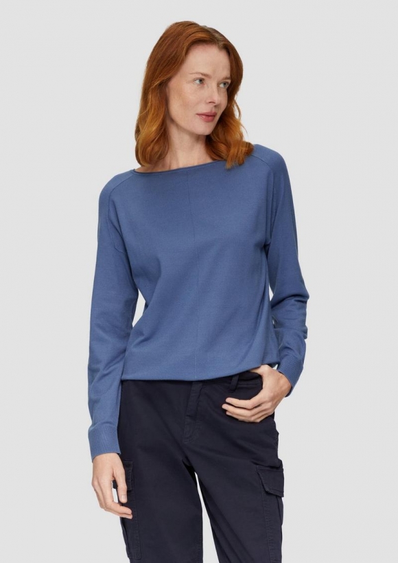 s.Oliver Strickpullover mit U-Boot-Ausschnitt aus Viskosestretch - hellblau