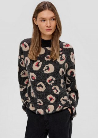 s.Oliver Cropped Strickpullover mit Effektgarn - schwarz
