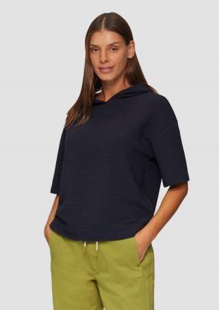 s.Oliver Kurzarm-Sweatshirt mit Strukturmuster - navy
