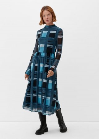 s.Oliver Meshkleid mit Allovermuster - tiefblau