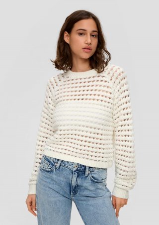 s.Oliver Strickpullover mit Ajourmuster - ecru