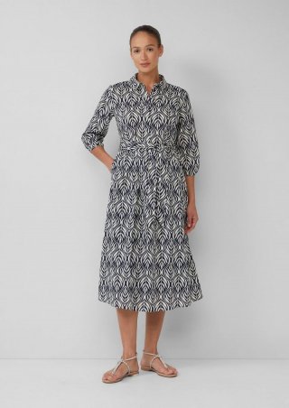 s.Oliver Hemdblusenkleid in Midilänge mit All-over-Print - navy