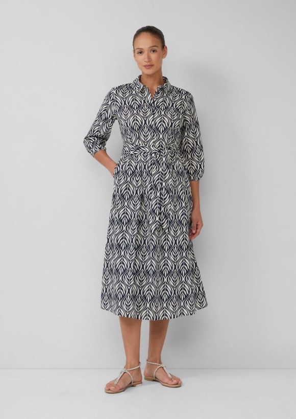 s.Oliver Hemdblusenkleid in Midilänge mit All-over-Print - navy