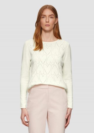 s.Oliver Feinstrickpullover mit Herz-Ajourmuster - creme