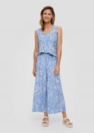 s.Oliver Plissierte Wide-Leg-Hose mit Elastikbund - himmelblau