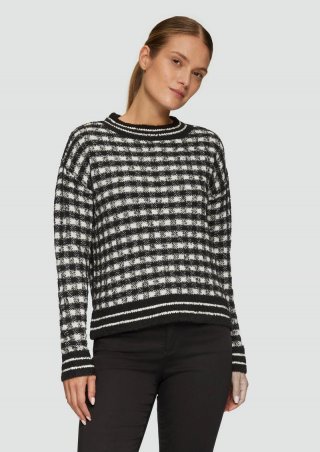 s.Oliver Strickpullover mit Karomuster - schwarz