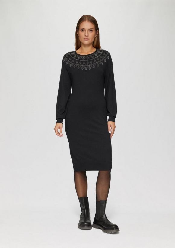 s.Oliver Feinstrickkleid mit Strass-Details - schwarz