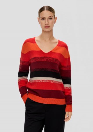 s.Oliver Strickpullover mit Farbverlauf-Streifen - preiselbeere