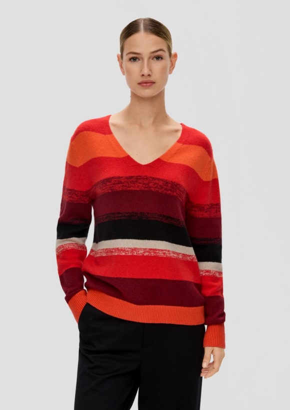 s.Oliver Strickpullover mit Farbverlauf-Streifen - preiselbeere