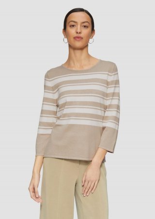 s.Oliver Gestreifter Strickpullover aus Viskosemix - beige